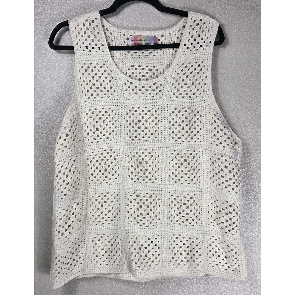 Abercrombie Fitch Trevor Project Crochet Tank Top‎ L Cream Open Knit Boho Vest